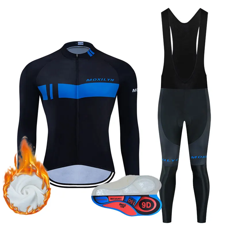 fleece set 2 Moxilyn зимние теплые флисовые майки для велоспорта комплект Майо Ropa Ciclismo Invierno MTB велосипедная Одежда для велоспорта спортивная одежда - Цвет: fleece set 2
