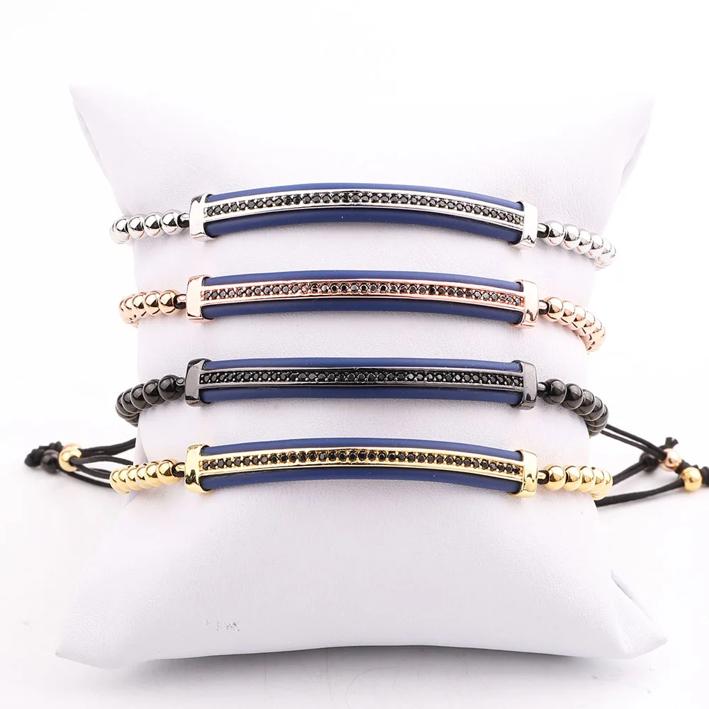 Classic Design High Quality Stainless Steel Beads CZ Pave Charm Handmade Cord Braided Macrame Bracelet Men Jewelry Gift