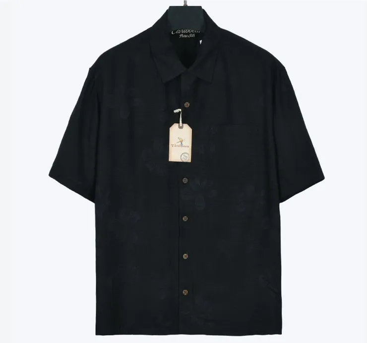 Мужская шелковая рубашка с коротким рукавом и отложным воротником 6