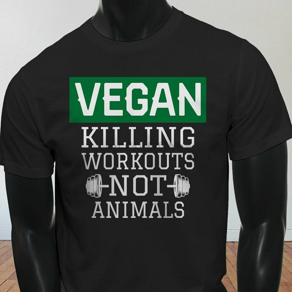 VEGAN KILLING WORKOUTS NOT ANIMALS GYM FITNESS Mens Black T-Shirt |