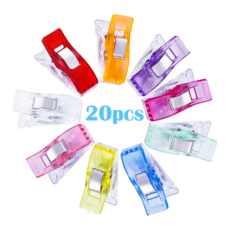 MIUSIE 20pcs Job Foot Case Multicolor Plastic Clips Fabric Clamps Patchwork Hemming Sewing Tools Sewing Accessories sewing clips garment clips plastic clips