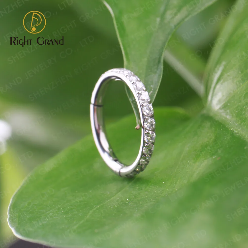 Titanium Nose Ring Hoop Right Grand ASTM F136 Titanium Nose Ring Hoop with CZ Piercing Jewelry for Cartilage Helix Rook Daith Tragus Ear Lobe