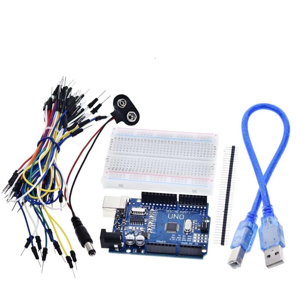 ShengYang стартовый комплект для arduino Uno R3-комплект из 5 предметов: Uno R3 макетная плата Перемычка провода USB кабель и 9 в разъем батареи