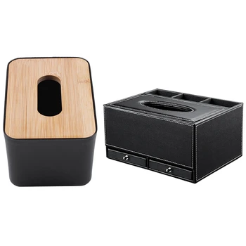 

1Pcs Plastic Tissue Box Wood Cover Home & 1Pcs Pu Tissue Box Tissue Remote Control Holder Box Home Office