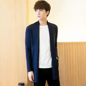 

Mid-Long Autumn Long Sleeve Knitted Cardigan Men's Solid Color Coat Slim Fit Outwear Light Weight Mens Sweaters And Cardigans