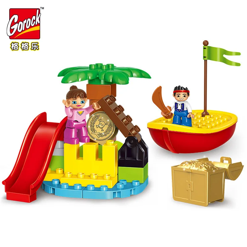 

Castle War Pirate Story Set Big Building Blocks DIY Assemble Educational Toys For Children Compatible With Duplo Bricks Boy Gift