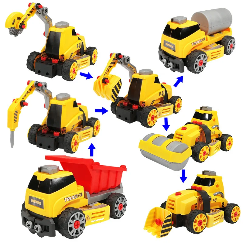 

Educational Model Toy Detachable Transformer Multivariable-Drop-resistant Hand Push Sliding Engineering Vehicle Assembly Car