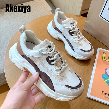

Female Dad Sports Shoes Lace-up Sneakers Women Casual Wedges Round toe Rubber Platform Shoes Women Vulcanized Shoes Women Spring
