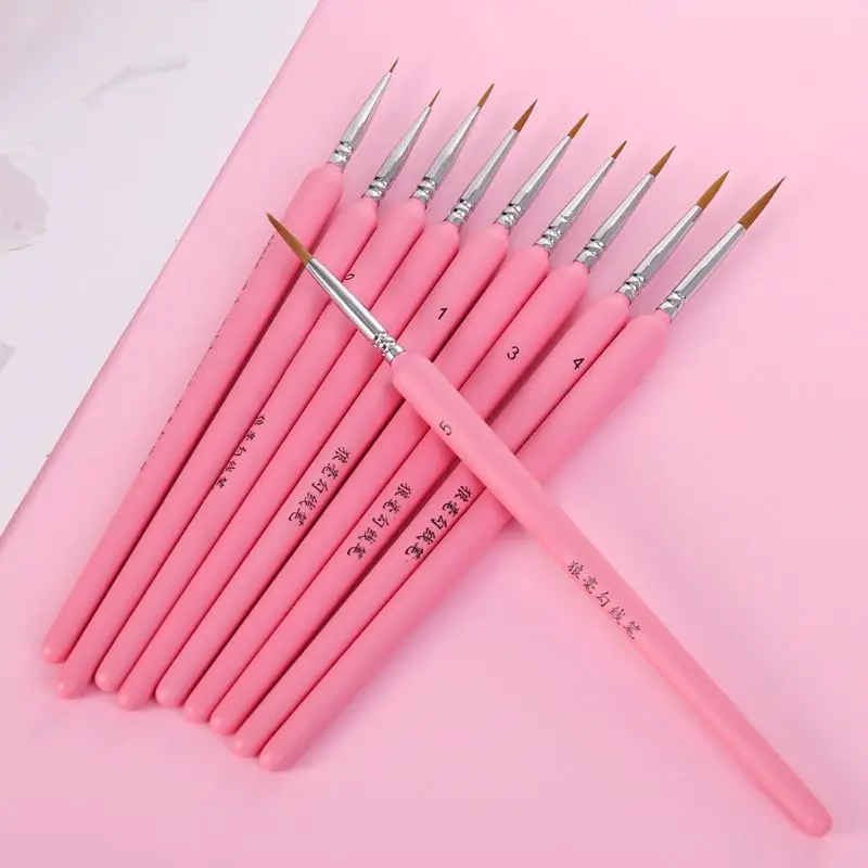 10Pcs/set Wolf Hair Hook Line Pen Fine Paint Brush Set Artist Watercolor Acrylic Painting Art Drawing Supplies QX2B | Канцтовары для