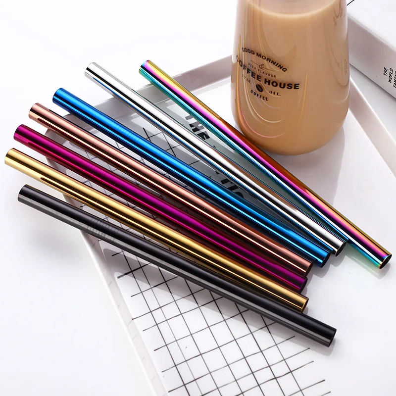 Metal Straw Reusable 304 Stainless Steel Bubble Tea Drinking Black Straws Bar Boba Tapioca Pearls 12mm Big Tube | Дом и сад