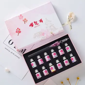 

13Pcs/Set Cherry Blossom Rain Bottled Dip Glass Pen Ink With Fountain Dip Writing Signature Pen Art Supplies Gifts