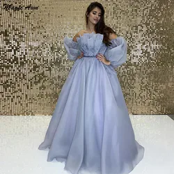 Magic Awn Off The Shoulder Organza Wedding Dresses Long Puffy Sleeves Pearls Beaded A-Line Women Mariage Gowns Vestidos Novia
