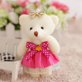 

12pcs/lot Flower Bouquets Teddy Bear Small Model Cotton Plush Toys 12CM Dress Party Wedding Accessory Doll Bear Christmas gift