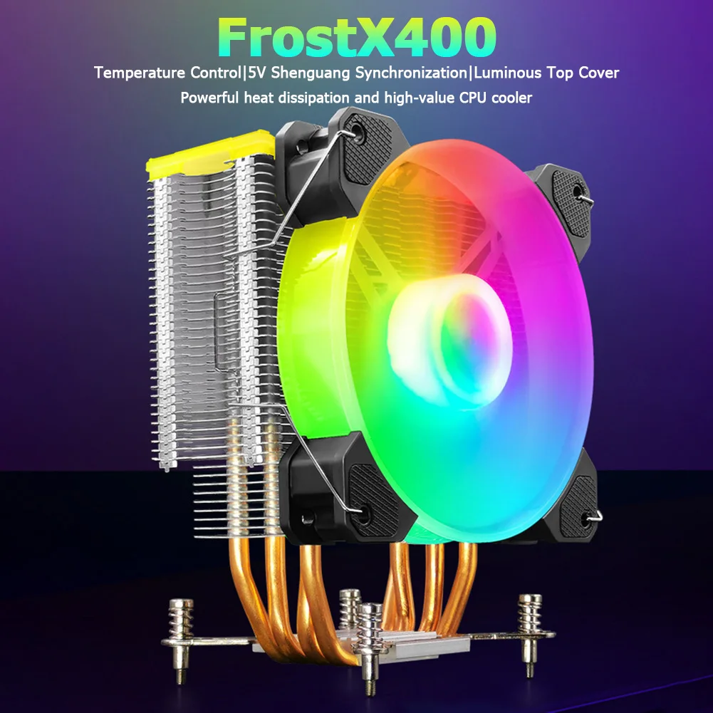 COOLMOON X400 4Pin CPU Cooling Fan SATA Colorful 4 Pure Copper Heat Pipes 5V 3Pin ARGB PC Radiator for Intel/AMD