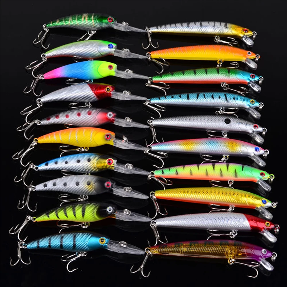 

20pcs Bait Artificial Saltwater Portable Pond Freshwater With Hook Hard Fake Tackle Plastic Reusable Fishing Lures Set River