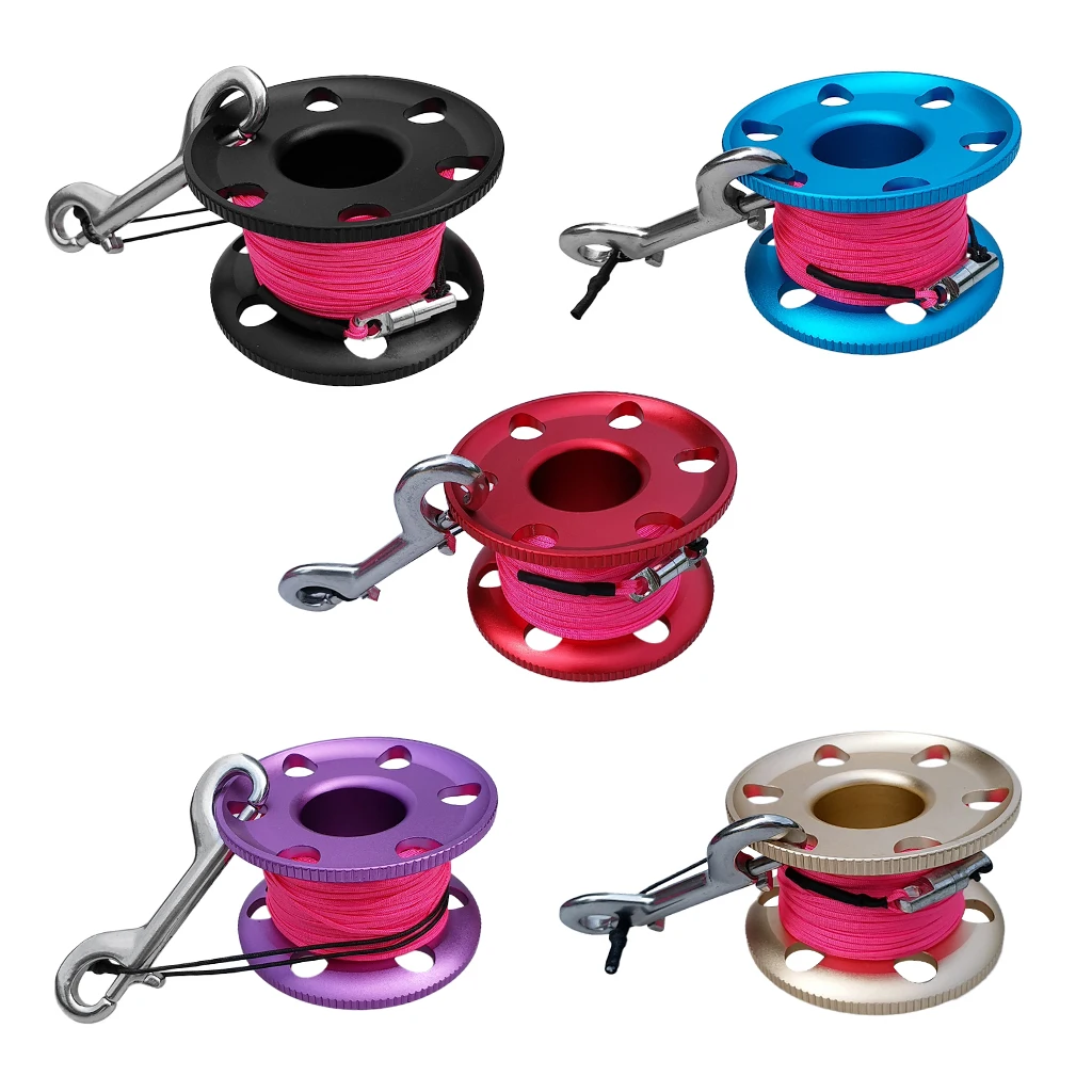 Aluminum Alloy Lightweight Scuba Diving Finger Spool Reel + Replacement 50m/164ft 100ft (30m)/20m/66ft Strong Strength Line