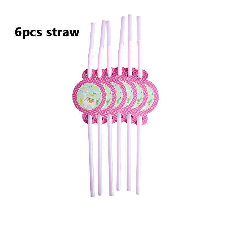 Альпака лама детский день рождения тема фестиваль Праздничная бумажная посуда набор принадлежностей - Цвет: 6pcs straw pink
