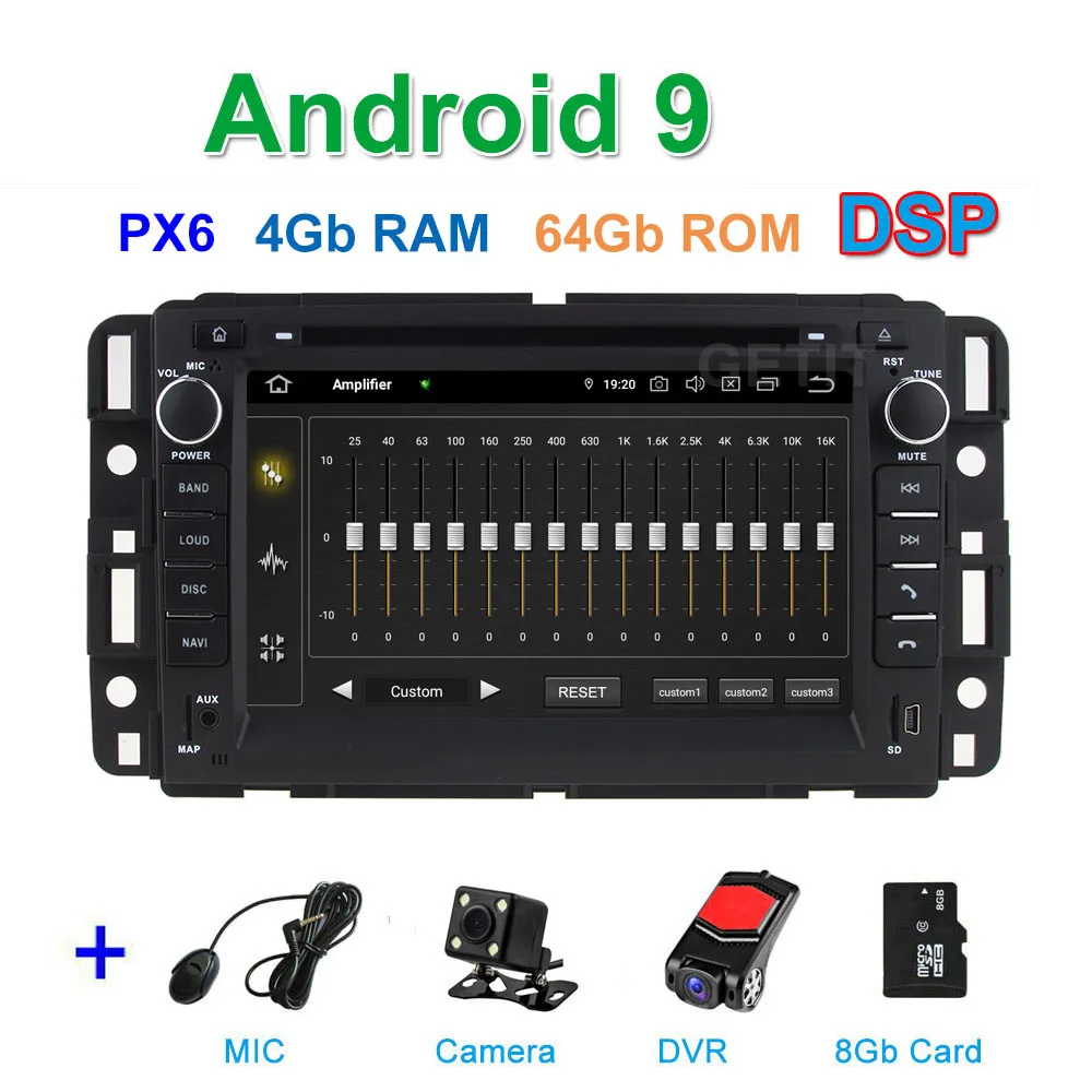 DSP 64G PX6 Android 9 Автомобильный DVD стерео радиоплеер gps навигация для GMC Chevrolet Chevy Yukon Sierra Tahoe Acadia Suburban - Цвет: PX6 4G CAM DVR SD