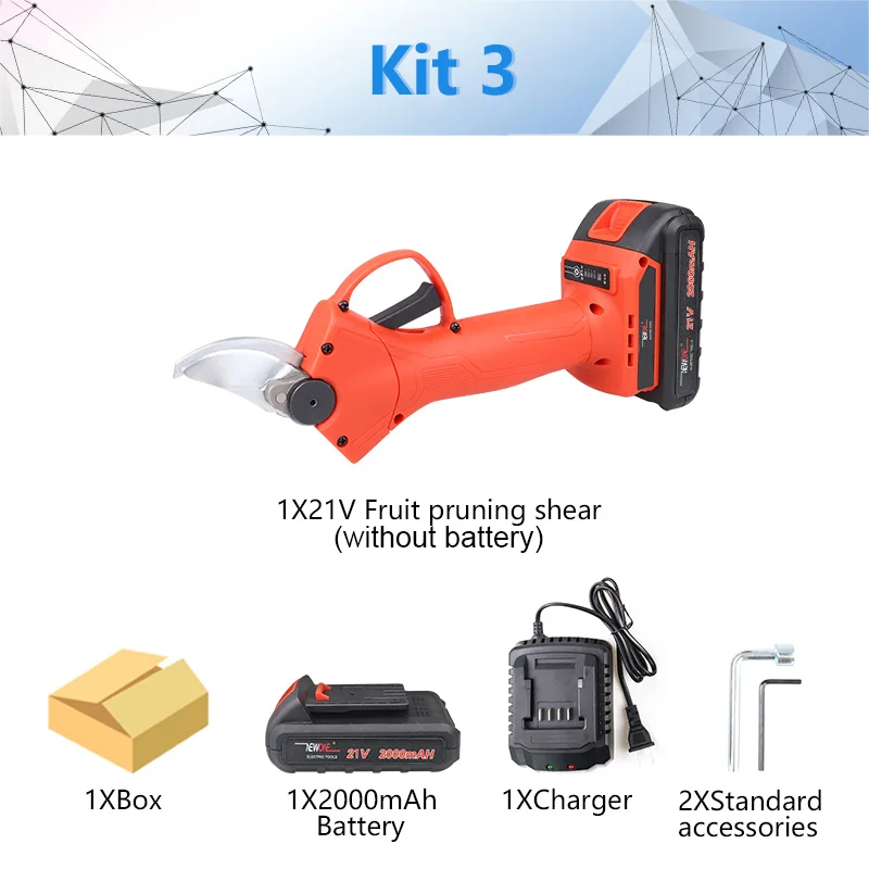 Kit 3 21 в бесщеточный Электрический секатор и перезаряжаемые Электрические садовые ножницы для обрезки изгородей или одиночных кустарников и обхода - Цвет: Kit 3