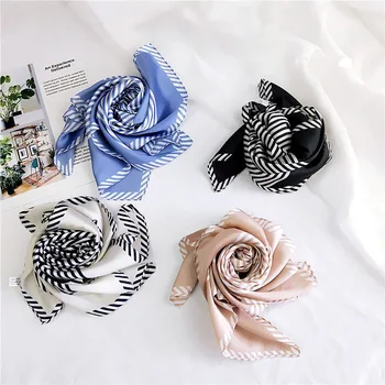 

70*70cm Women Silk like Square Stripe Print Scarf Neckerchief Fashion Headscarf Women's Scarf Hairband Handbag Handle Ribbon