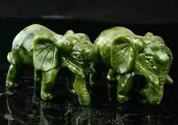

Collectable Exquisite Chinese Natural Green Jade Carving Animal Elephants Longevity Auspicious Statue A Pair