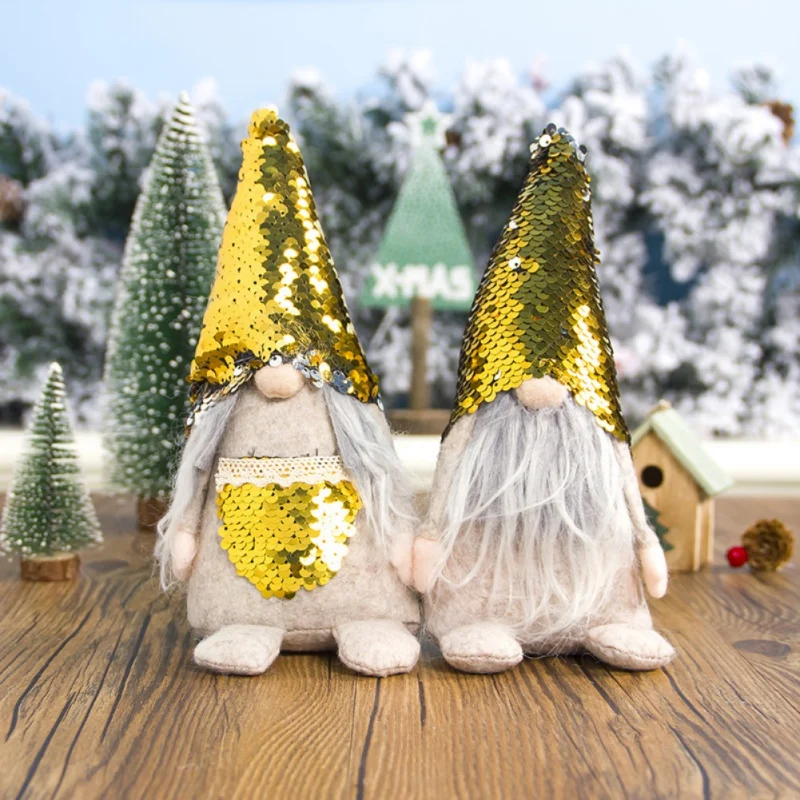 Swedish Christmas Santa Nordic Elf Plush Gnome Doll Figurine Ornament Sequins Hat Pocket Home Holiday Decorations