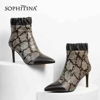 

SOPHITINA Handmade Ladies Boots High Quality Genuine Leather Slip-On Super High Heel Shoes Winter Thin Heel Women Boots MO352