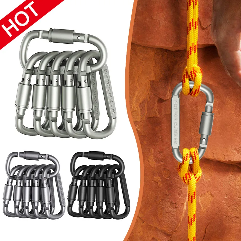 6x Aluminum Carabiner D-Ring Key Chain Clip Snap Hook Outdoor Camping Buckle 