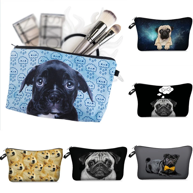 

Cosmetic Makeup Bag Gift For Lady Zipper Polyester Dog Printing Pattern Cute 3 D Printed Pouch Fashion Sweet Women Travel Bag
