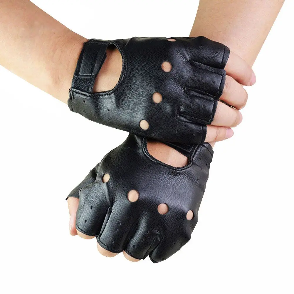 1Pair Punk Gloves Artificial Leather Half-Finger Gloves Theatrical Hip-Hop Driving Performance Party Fingerless Mittens