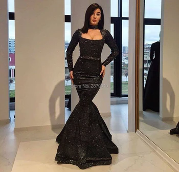 

Brilliant Black Sequined Mermaid Evening Dress Floor-Length Women Party Dress Prom Celebrity Dress Formal Vestido de festa Dubai