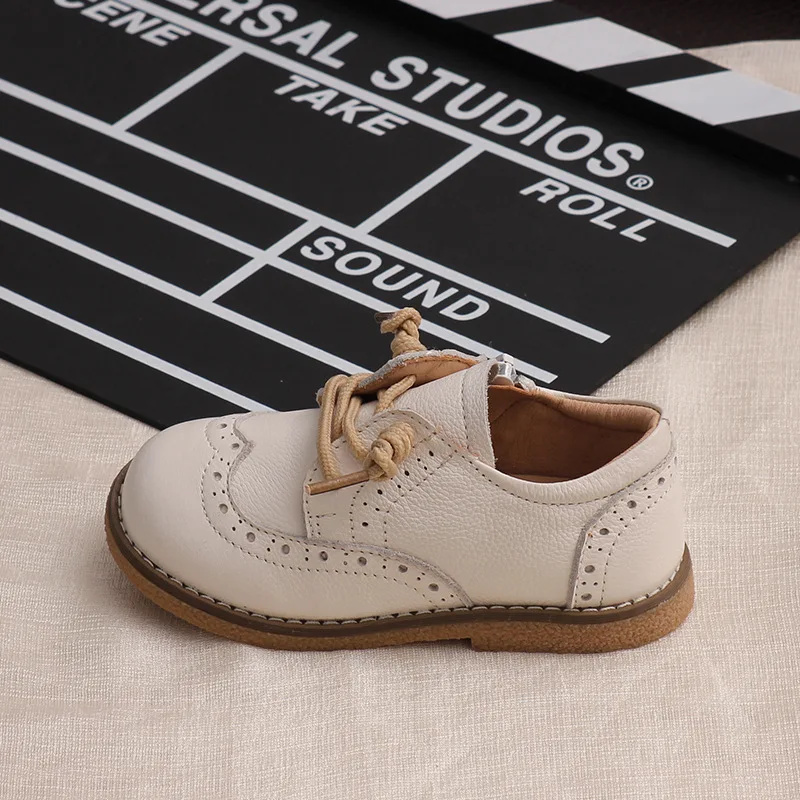 New Spring Autumn Children Genuine Leather Shoes Boys Girls Retro Single Shoes Baby Soft Tendon Bottom Full Cowhide Shoes 6