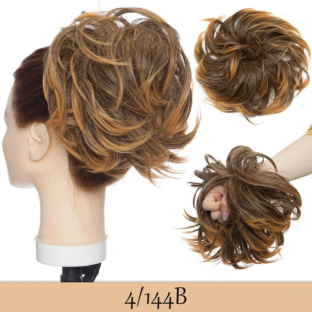 HAIRRO 80g Straight Donut Chignon Hairpieces Synthetic Ombre Elastic Updo Chignon Fluffy Messy Scrunchies Hair Bun For Women 4-144B-80g
