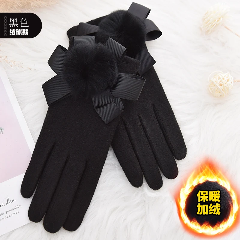 Woodpecker cashmere gloves lady cute plush thicker warm drive ride touch screen wool gloves - Цвет: Арбузно-красный