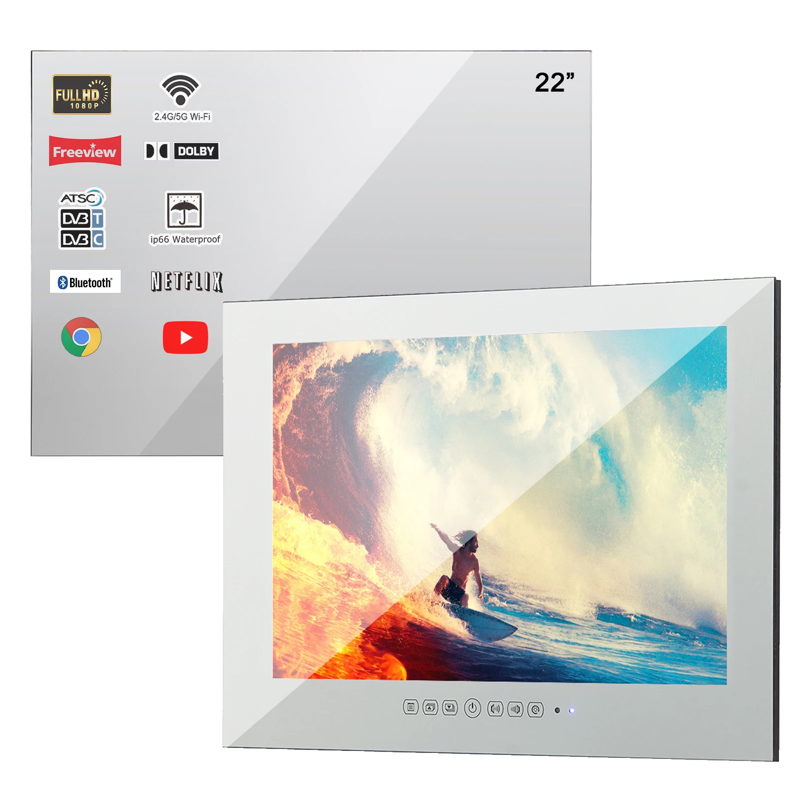 PROD 1716021857 Souria 22 Inches Magic Mirror Smart LED TV Bathroom
with WiFi Android 10.0 Frameless Monitor Indoor Advertising PROD 1716021857 Souria 22 Inches Magic Mirror Smart LED TV Bathroom
with WiFi Android 10.0 Frameless Monitor Indoor Advertising