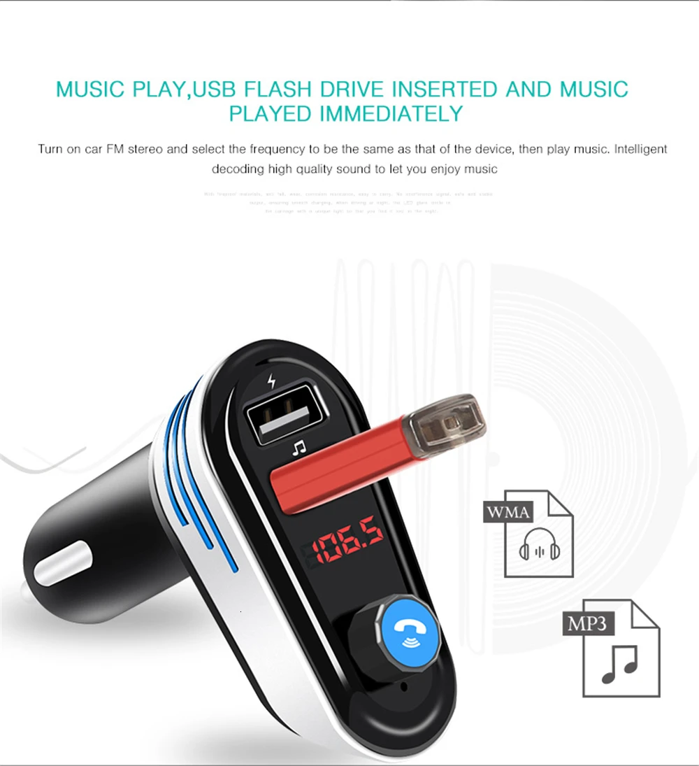 Автомобильный комплект Bluetooth, гарнитура, fm-передатчик, беспроводной A2DP, Автомобильный MP3-плеер, поддержка u-диска, двойной USB, 5 В, 3.1A, автомобильное зарядное устройство, 4