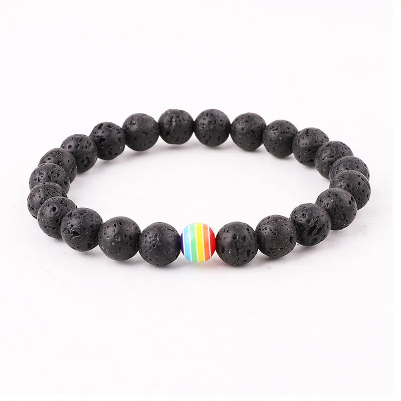 High Quality 316L Stainless Steel Clasp Lava Stone Charm Rainbow Ball Genuine Leather Bracelet Men Jewelry - Image 3