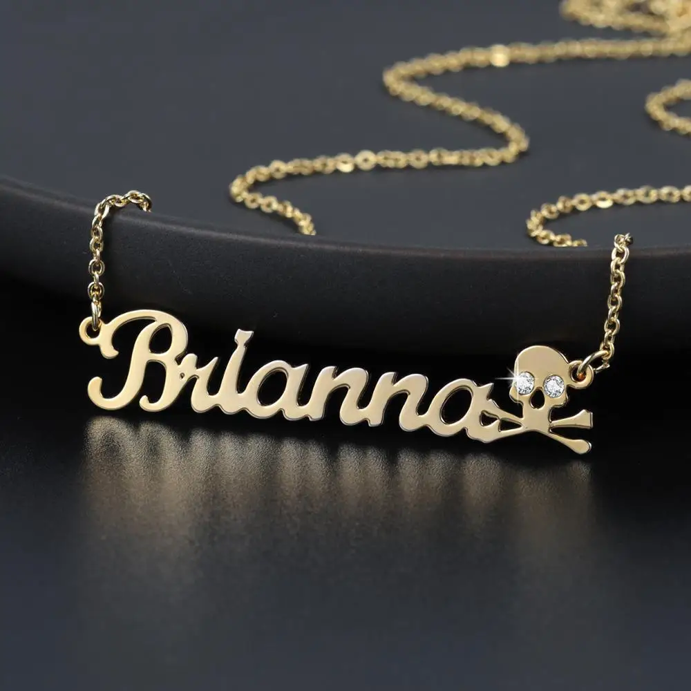 Custom Personalized Skull Name Necklace Stainless Steel Customized letter Iced Out Bling Pendants For Women Glamour Jewelry Gift