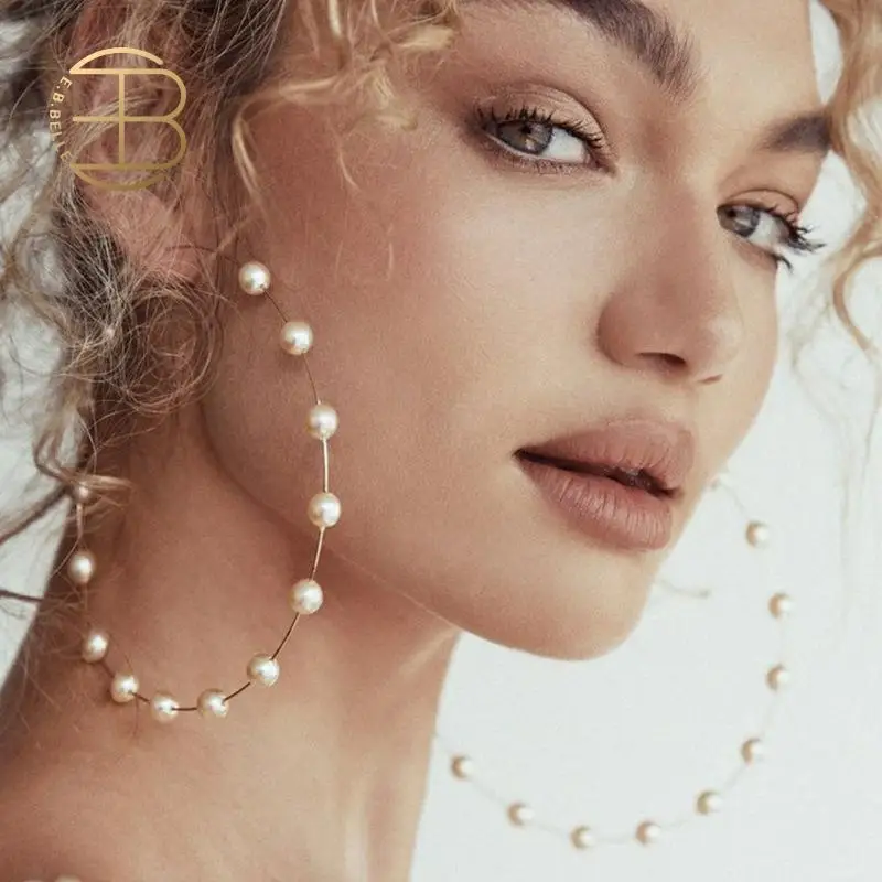 Женские свадебные серьги кольца Handmad большие золотистого/серебристого цвета с