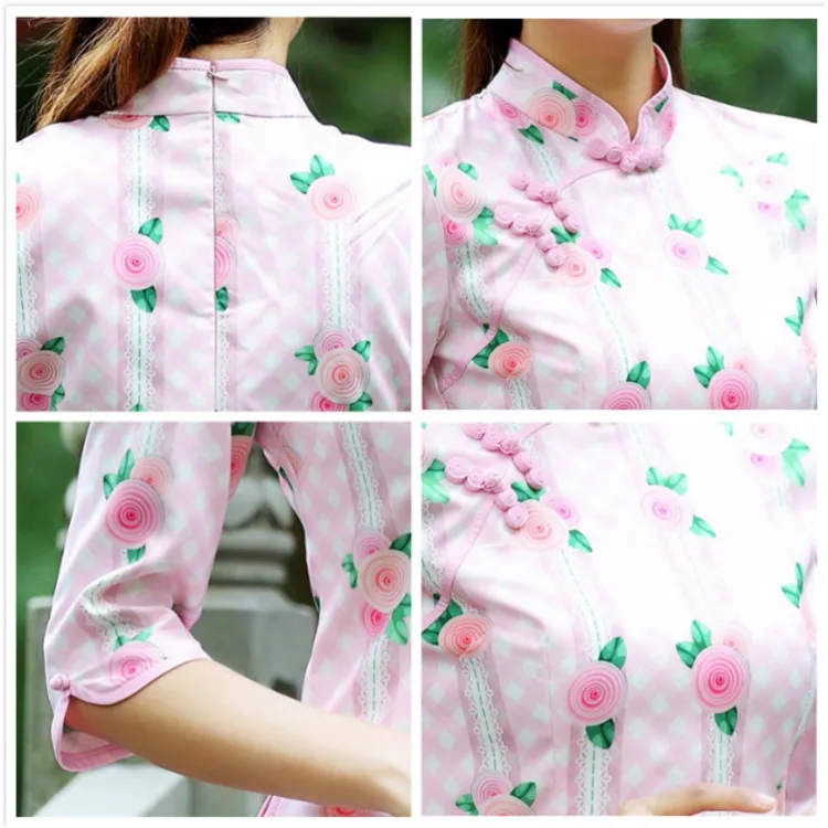 Sheng Coco Improve Qipao Blouse Pink Tops Traditional Chinese Blouse Slim Women's Stand Lead Printing Cotton Oriental Shirts
