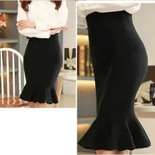 Мода весна осень юбка вязанная миди рыбий хвост оборки бедра Saias Femininas юбка имперский Высокая талия юбка