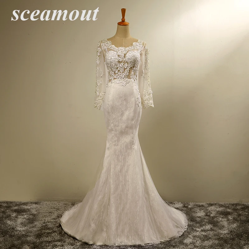 Robe De Mariage длинное свадебное платье с аппликацией в виде русалки, кружевное свадебное платье с бусинами, три четверти, vestido de noiva, для невесты
