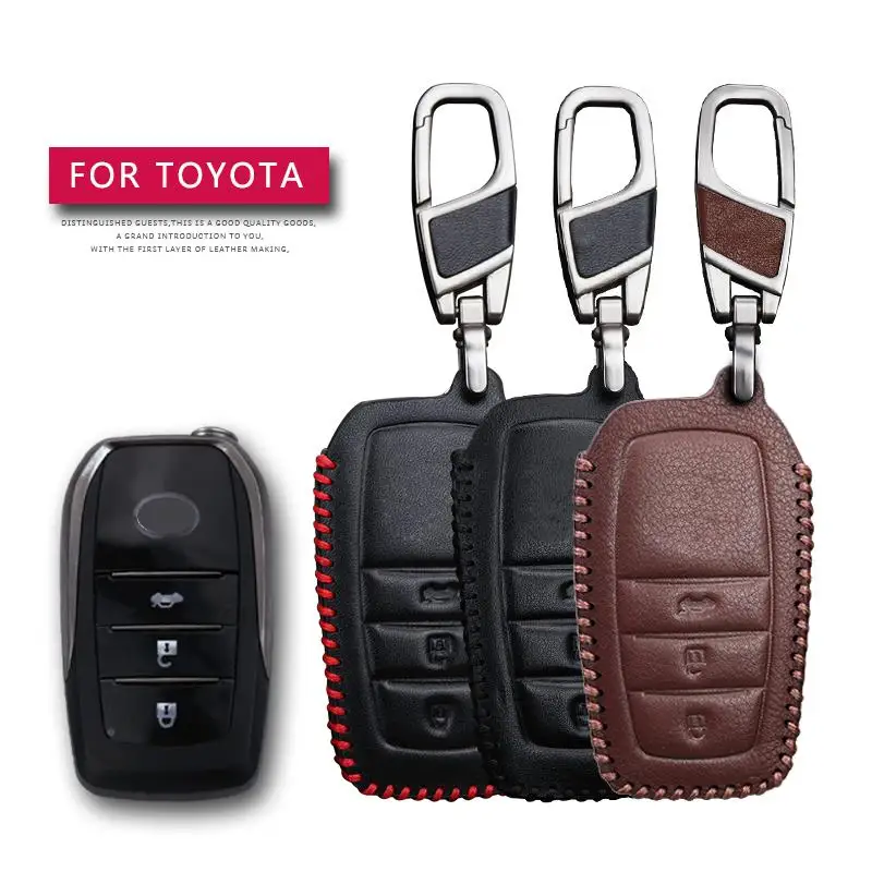 

KUKAKEY Remote Smart Car Key Case For Toyota CHR Prius Crown Camry Highlander RAV4 EZ Leather Keychain Key Holder Cover Bag