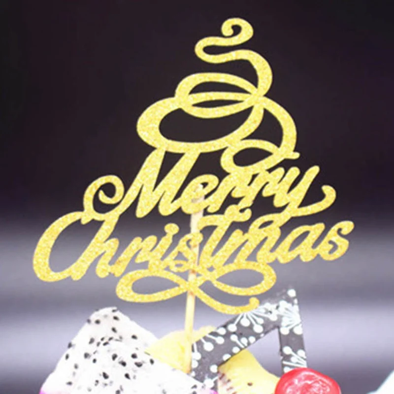 1 Pc Creative Merry Christmas Cake Flag Topper Multi Colors Cup Cake Flags For Xmas Party Cake Baking Decoration Supplies - Цвет: GD