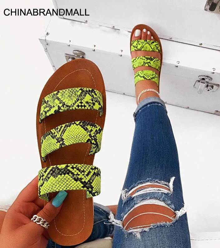 

2020 New Summer Women Sandals Designers Open Toe Flat Heel Sandals Slip on Leopard Sandalias Mujer Size 37-42