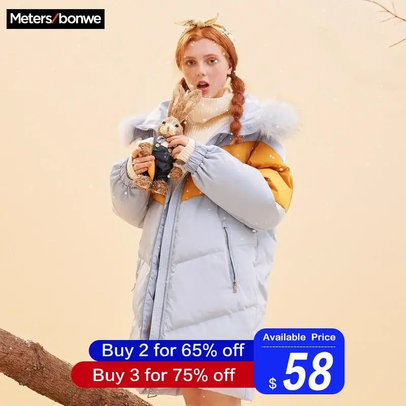 Metersbonwe, длинное пуховое пальто для женщин, зимнее, портативное, теплое, 80%, белое, на утином пуху, с капюшоном, пальто, Зимняя мода, женская верхняя одежда