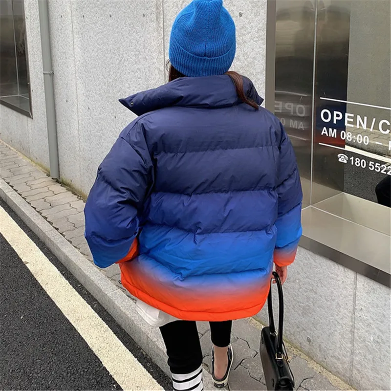 Gradient Color Fashion Down Jacket Women Thick Warm Parka Winter