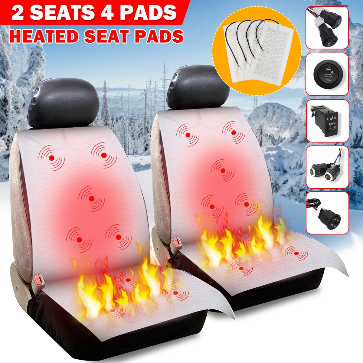 Seats Carbon Fiber Heated Seat Heater Kit Car Cushion Round Switch 12v US