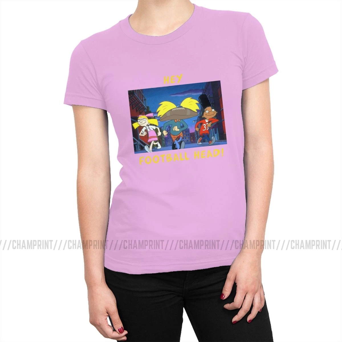 Женские футболки Hey Arnold football Head 90s с героями мультфильмов Джералд Адамс Helga, модные хлопковые топы, футболки, Корейская женская одежда - Цвет: Розовый