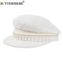 BUTTERMERE шерсть Laides Newsboy Шапка цветок жемчужного кружева белый дамы художника берет Винтаж дизайнер бренд женские зимние шапки